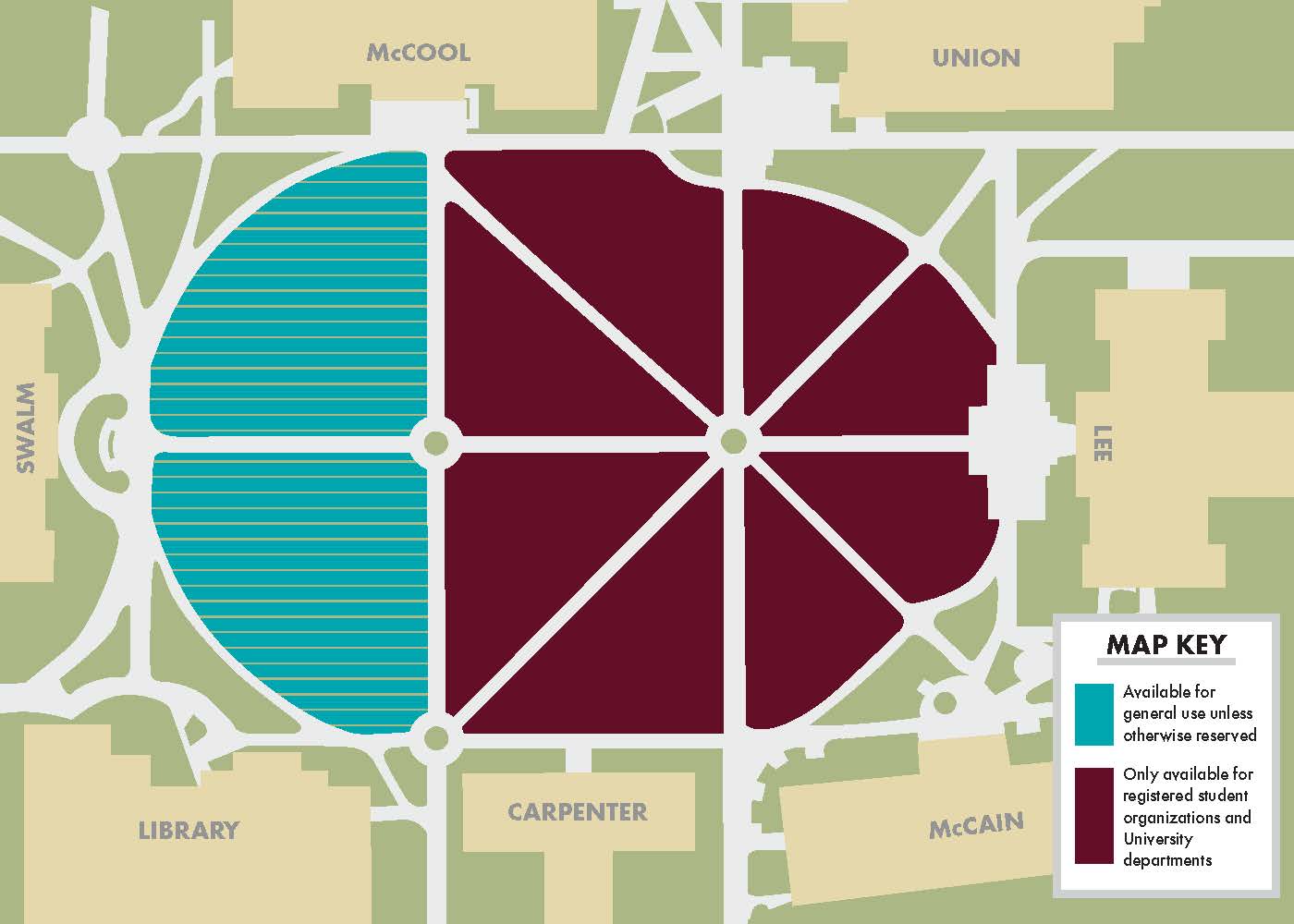 Map of Drill Field with outdoor spaces for groups